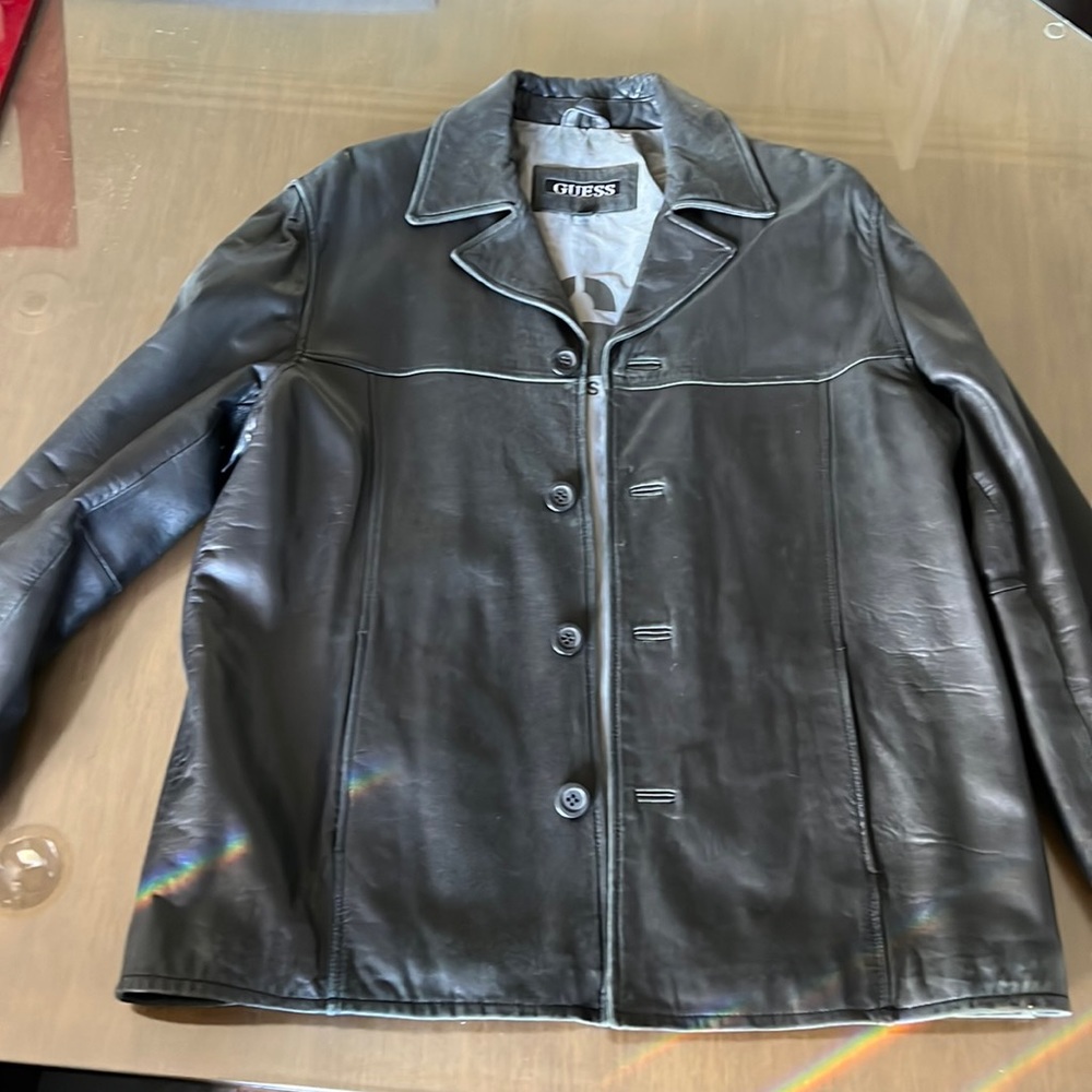 Guess men black leather jacket
